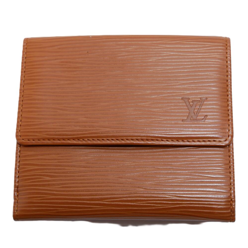 Authentic Louis Vuitton LV Elise Trifold Cognac Brown Epi Leather Snap Wallet